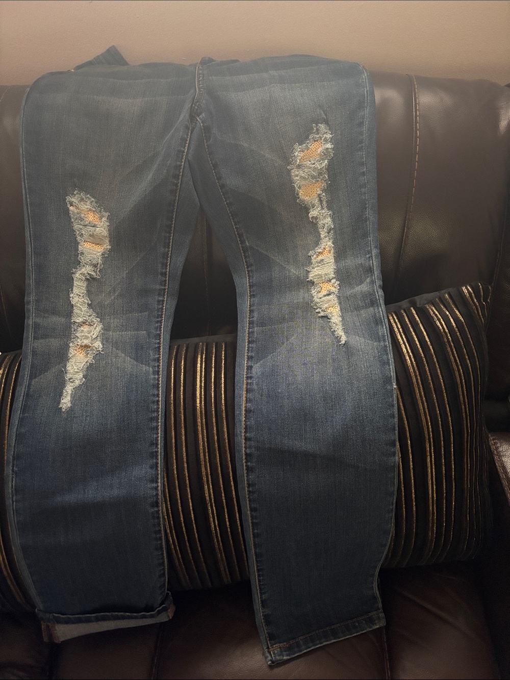 INC International Concepts Distressed Dark Blue Ripped Jeans